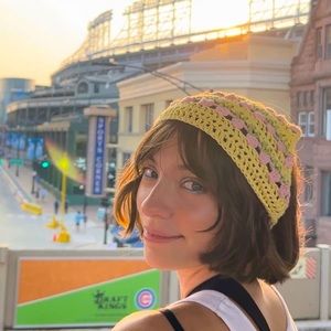 Handmade crochet floral bandana!